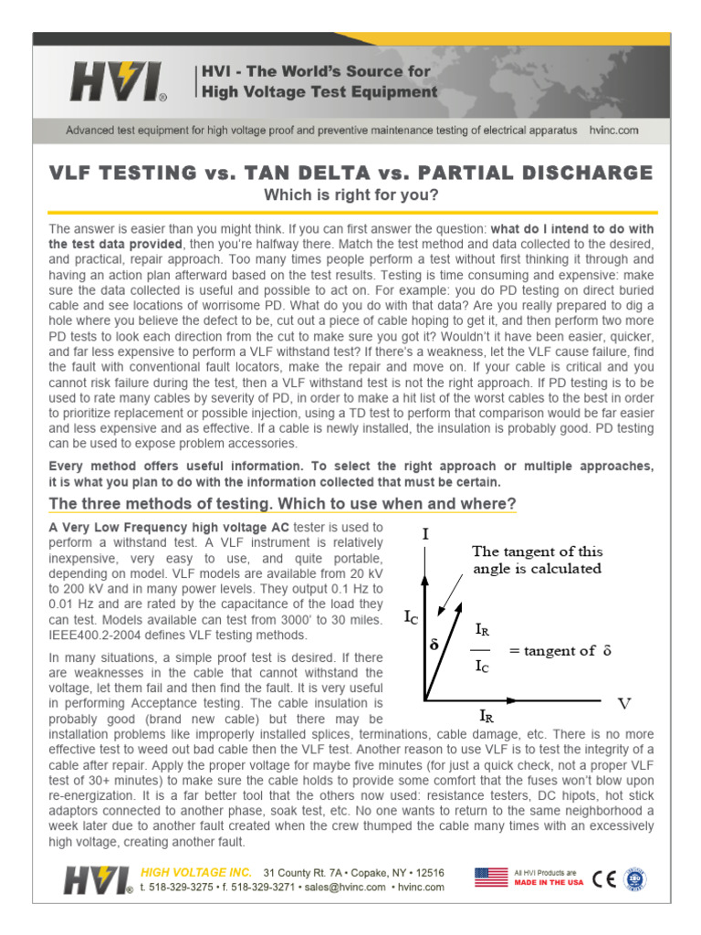 VLF, Tan Delta, and PD Testing Guide | PDF | Electricity | Electrical ...