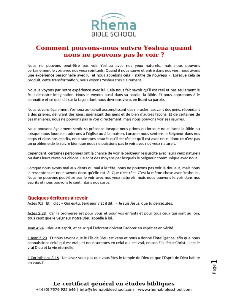 Suivre Yeshua par la foi et l'expérience | PDF | Dieu | Doctrines et ...