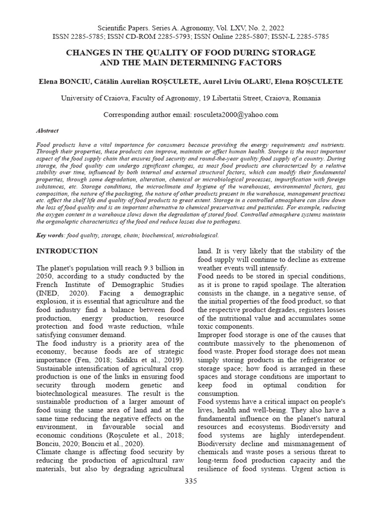 Food Quality Changes During Storage | PDF | Vegetables | Foods