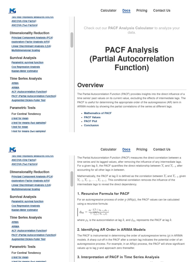 PACF Analysis Calculator Tool | PDF | Autoregressive Integrated Moving ...