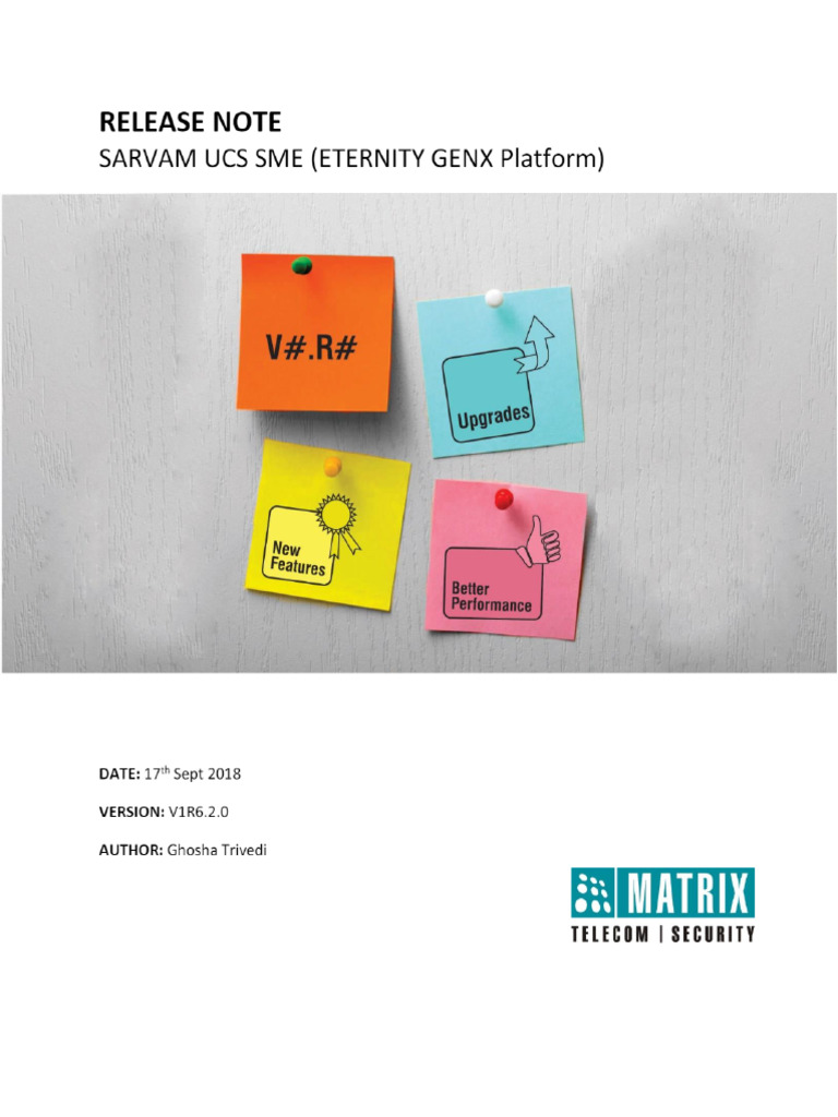 Release Note Sarvam Ucs Sme (Eternity Genx Platform) - PDF | PDF