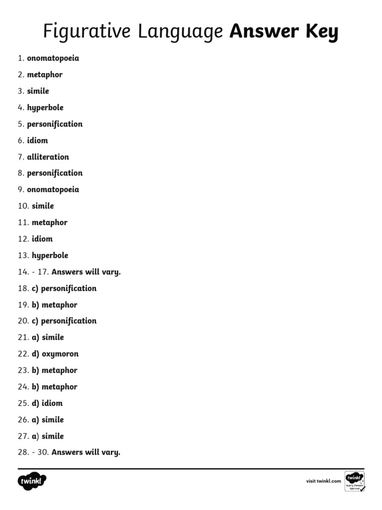 Figurative Language Test Answers | PDF