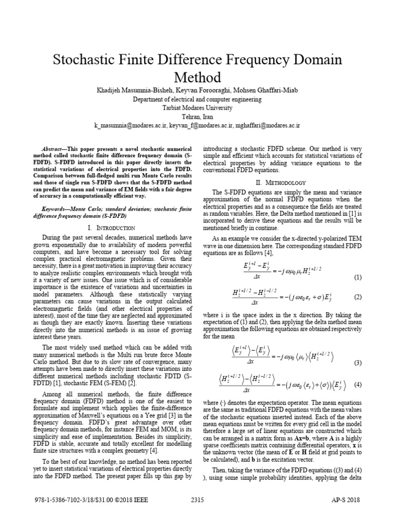 Stochastic Finite Difference Method for EM Fields | PDF | Equations ...