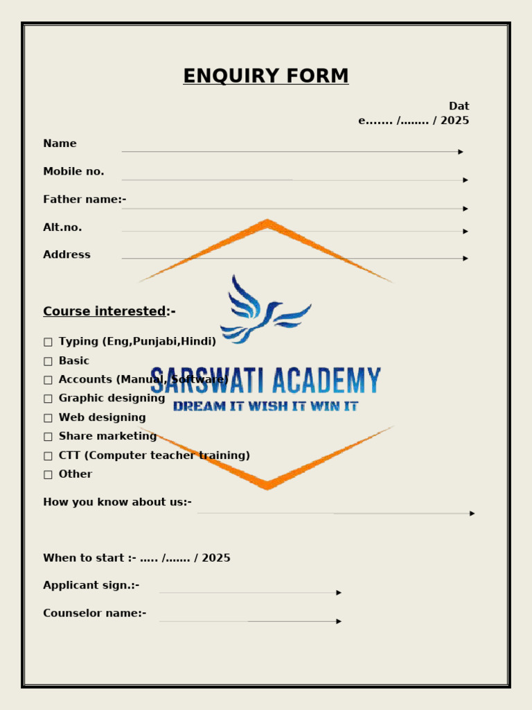 Course Enrollment Inquiry Form | PDF