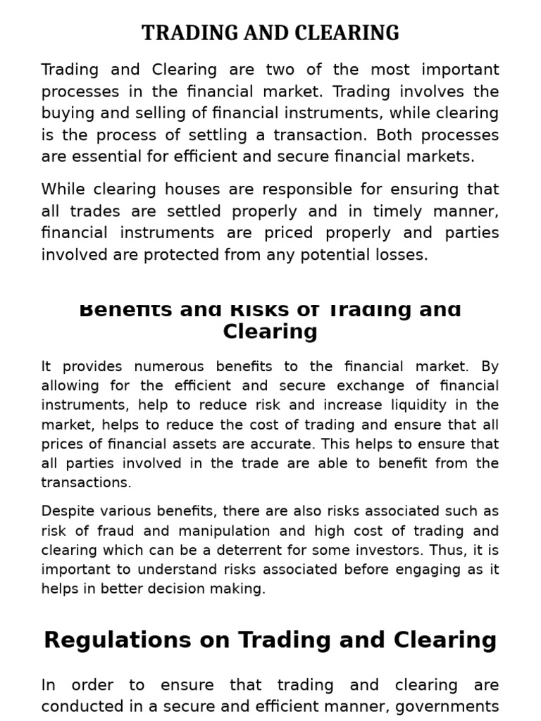 Trading and Clearing in Finance Explained | PDF | Financial Markets ...