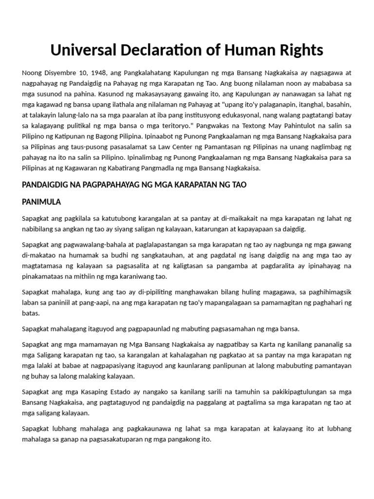 Universal Declaration of Human Rights - ESP 9 - TOPIC 1 - ESP 9 | PDF