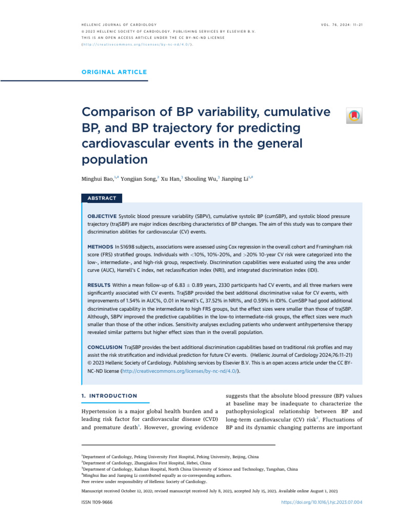 Comparison of BP Variability, Cumulative Bao | PDF | Blood Pressure ...