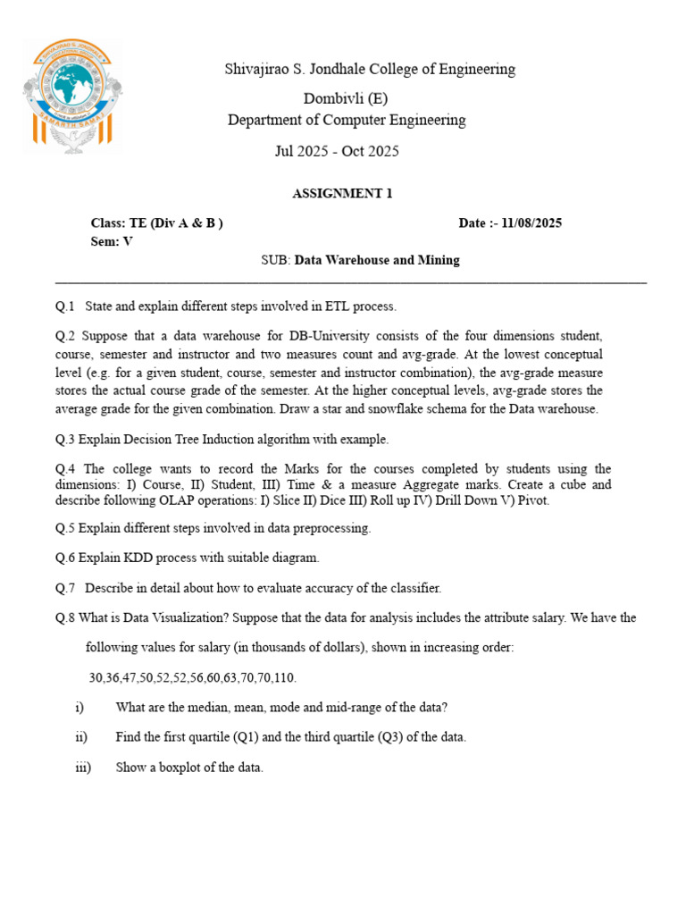 Data Warehouse and Mining Assignment Guide | PDF | Data Warehouse ...