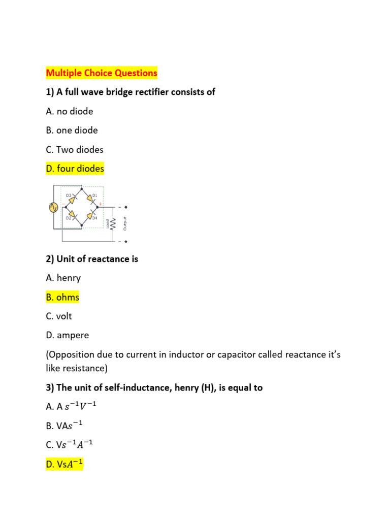 Electrical Engineering MCQs and Concepts | PDF | Rectifier | Electrical ...