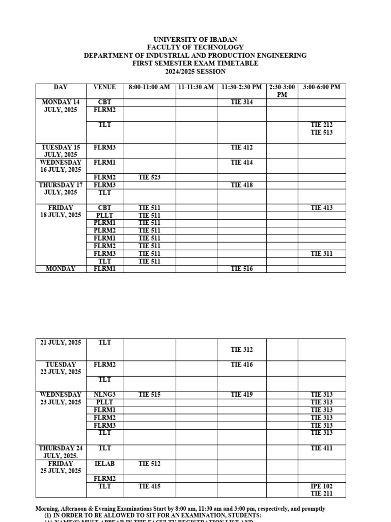 UI Industrial Engineering Exam Timetable 2025 | PDF | Educational Stages
