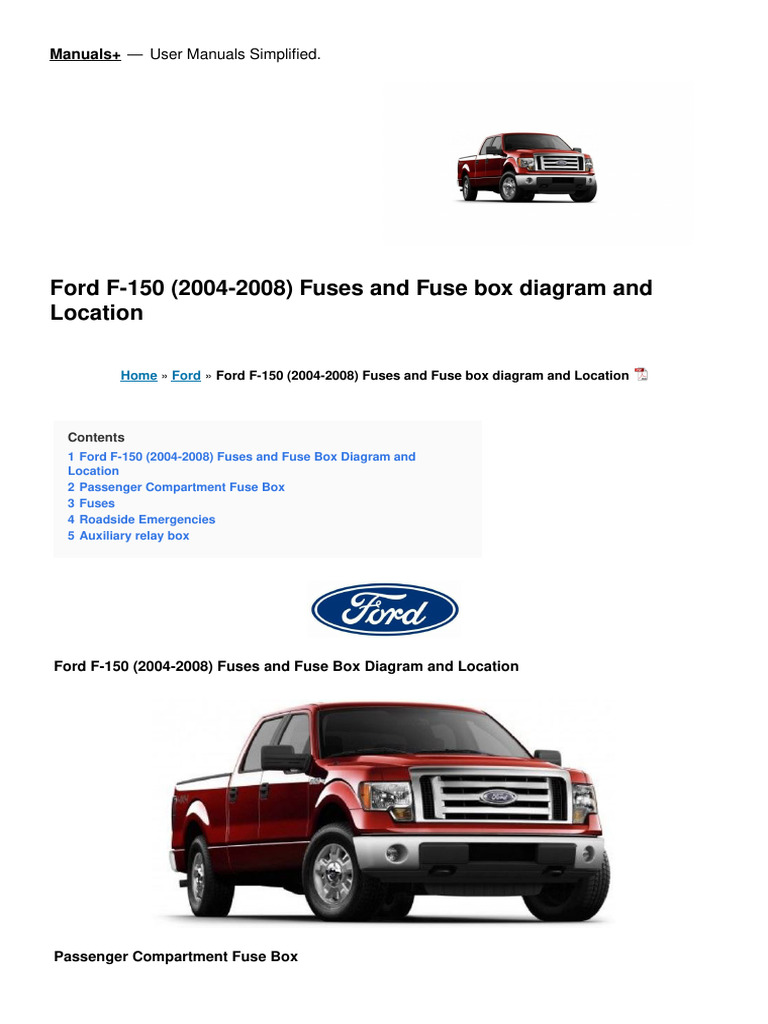 04 f150 cigarette lighter fuse Ford F-150 - POWER OUTLET / Location (2004-2008) Ford F-150 (2004-2008) Fuse Diagrams