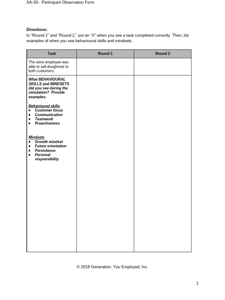 Participant Observation Form for Skills Evaluation | PDF