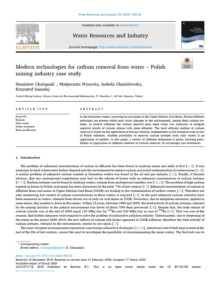 Radium Removal Techniques in Polish Mines | PDF | Water | Water ...