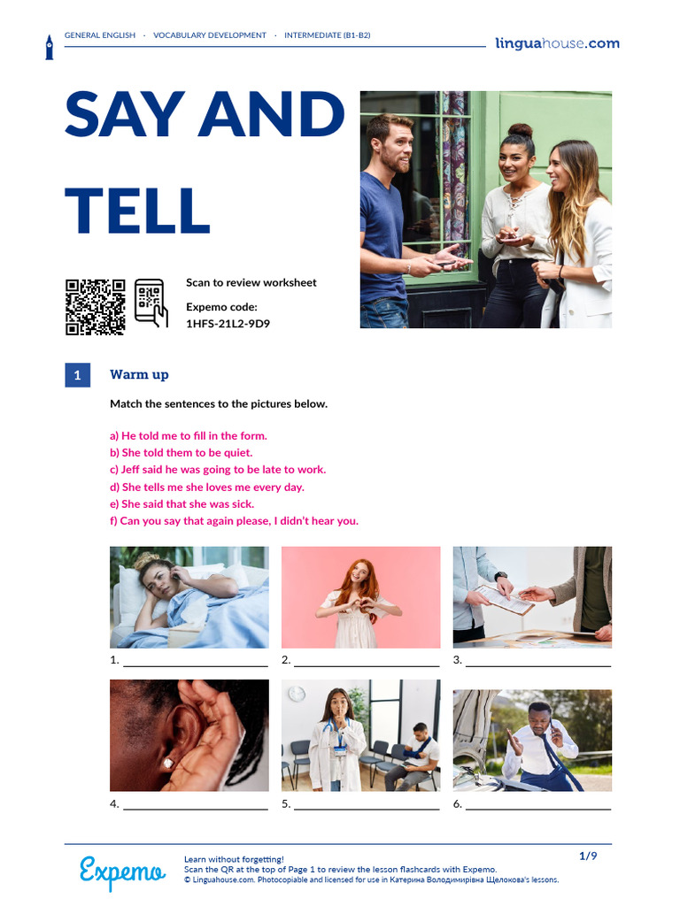 Say vs. Tell: Intermediate English Guide | PDF | Linguistics