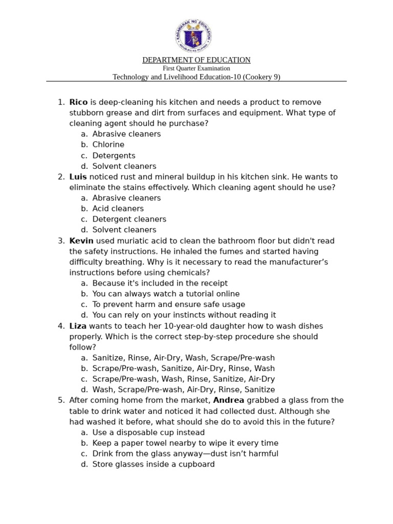Q1 COOKERY 9 EXAM WITH TOS | PDF | Hors D'oeuvre | Foods