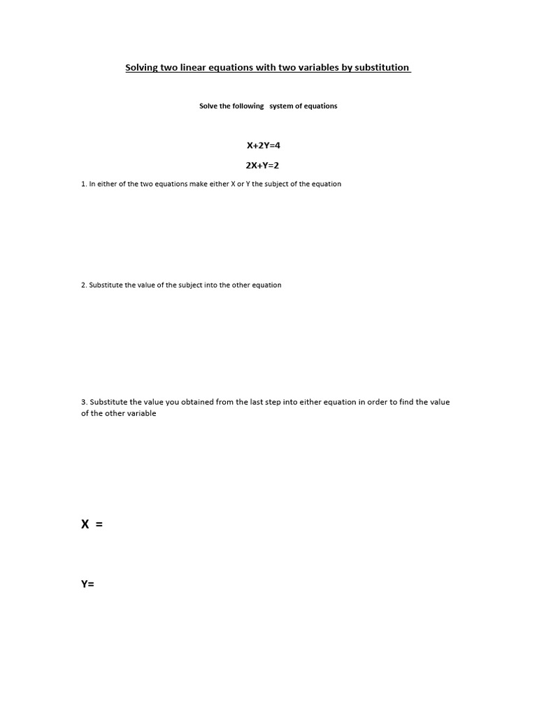 Solving Two Linear Equations With Two Variables by Substitution ...