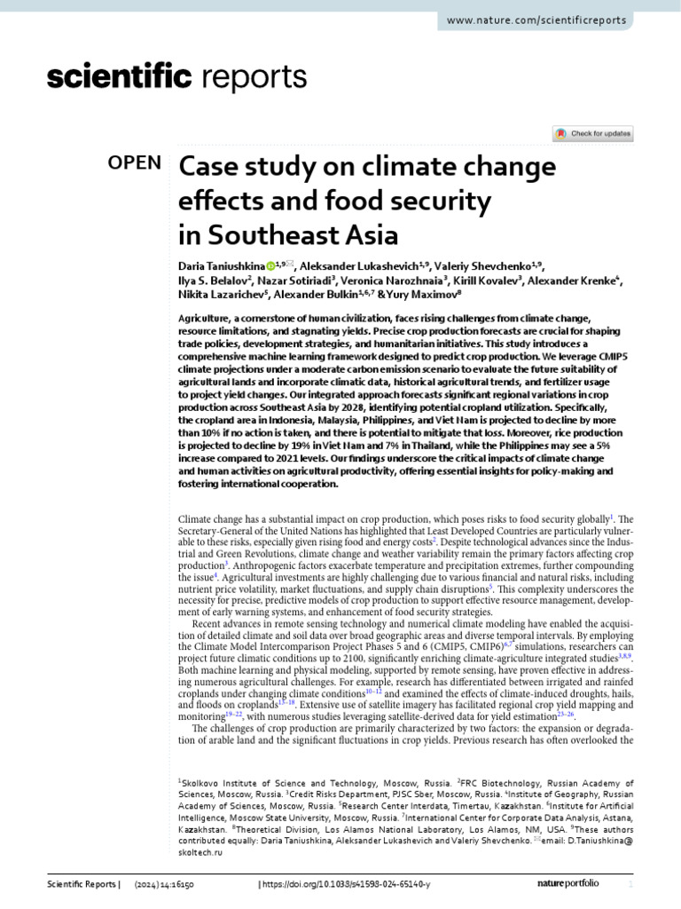 Climate Change Impact on Southeast Asia's Food Security | PDF ...