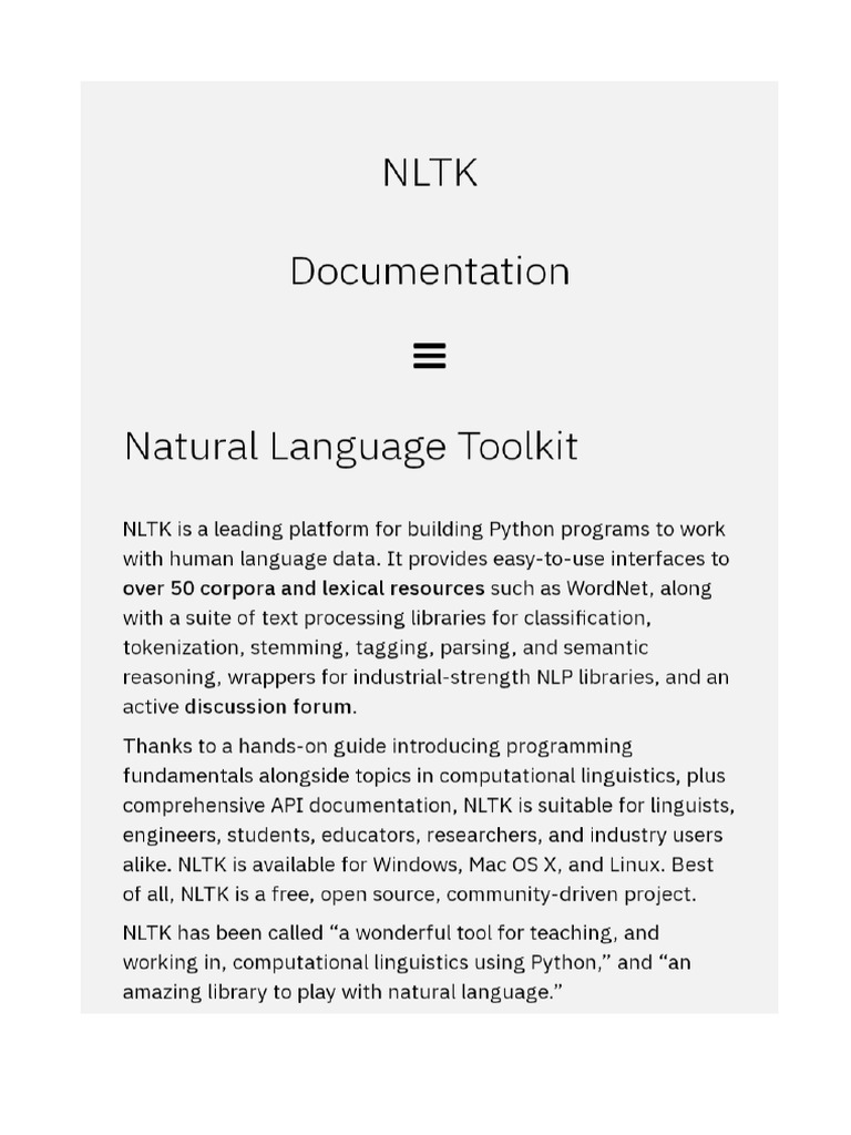 NLTK Documentary | PDF