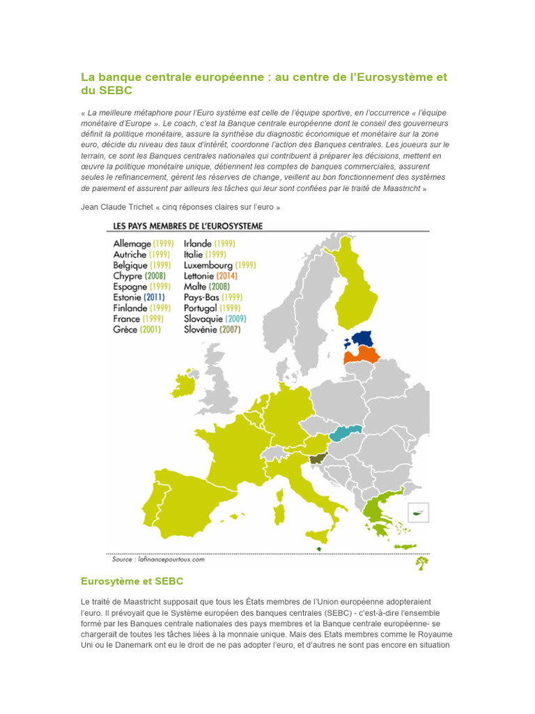 Rôle et missions de la BCE et de l'Eurosystème | PDF | Banque centrale ...