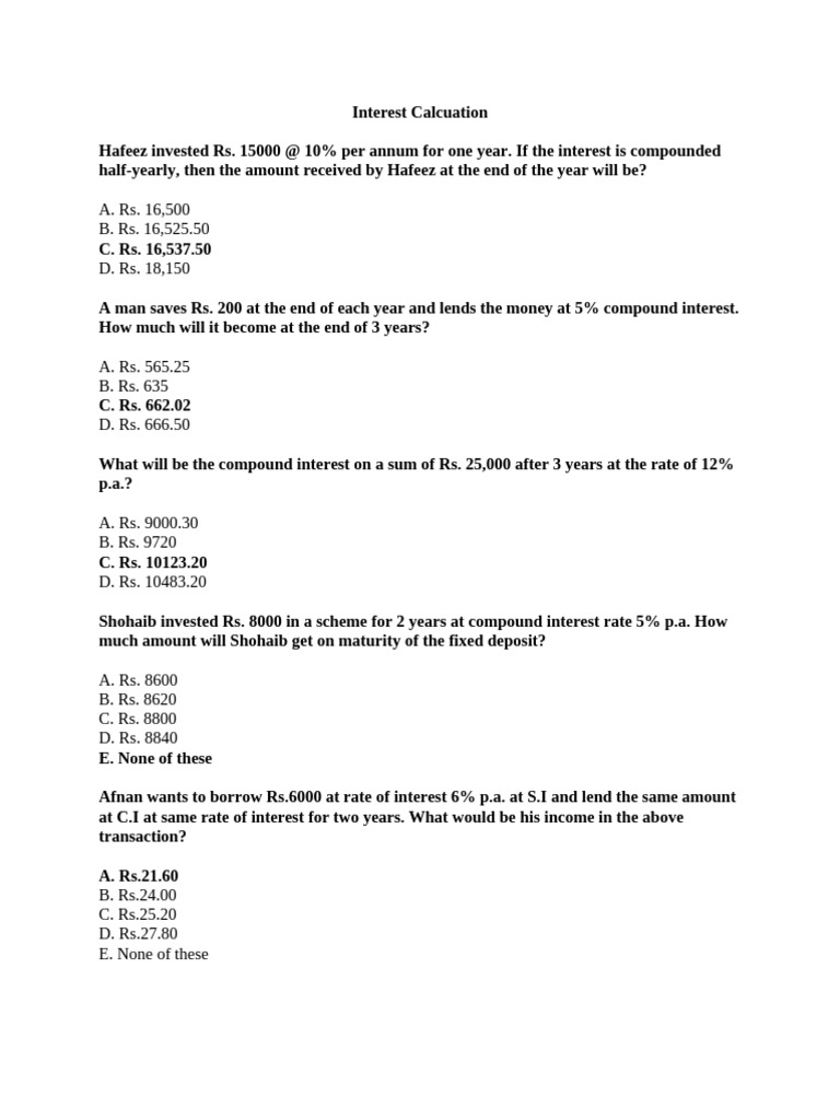 Compound Interest Calculation Examples | PDF | Interest | Compound Interest