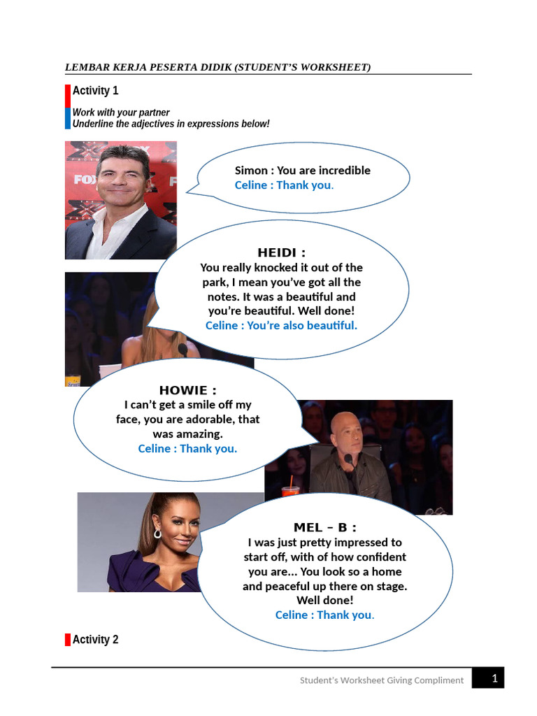 Compliments Worksheet Activity | PDF