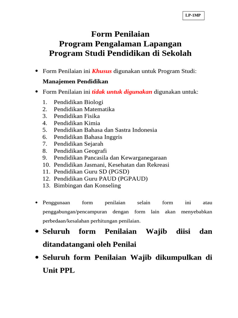 Form Penilaian PPL Manajemen Pendidikan | PDF