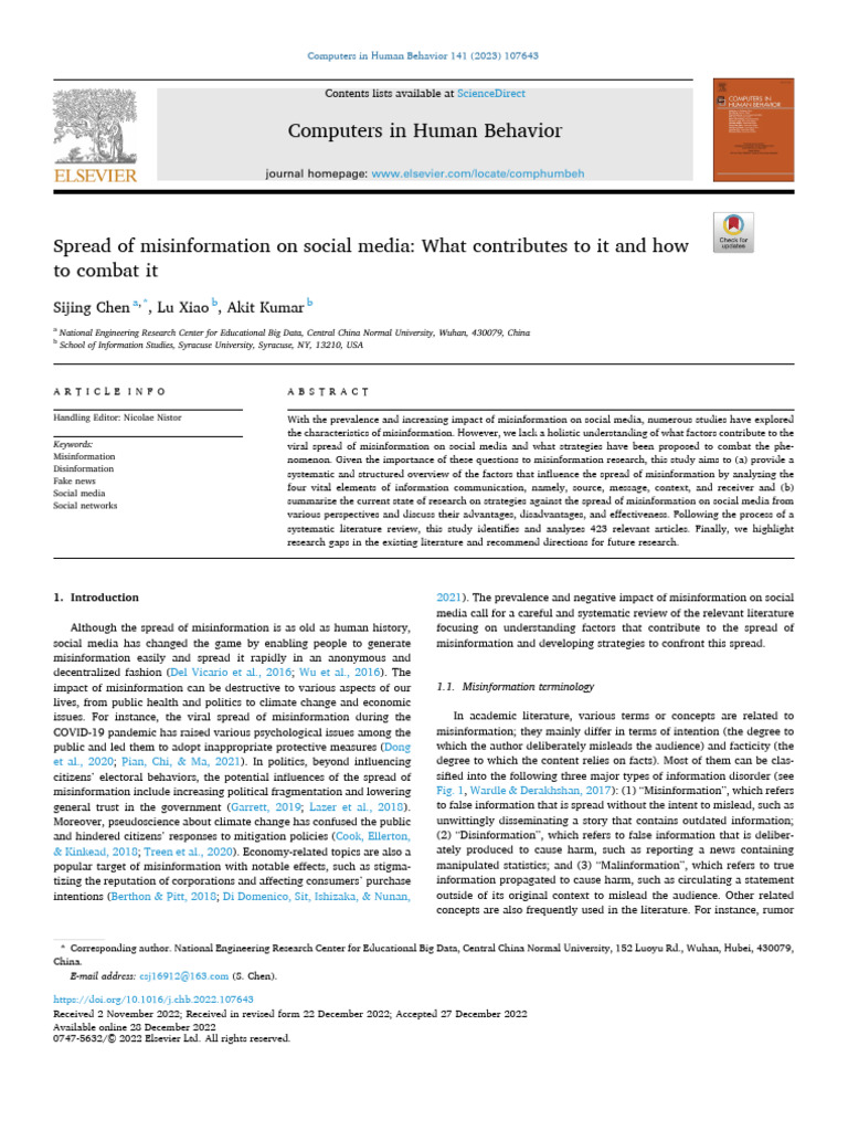 Spread of Misinformation On Social Media - What Contributes To It and ...