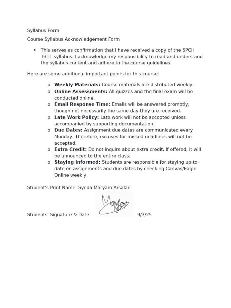 Syllabus Form Agreement | PDF