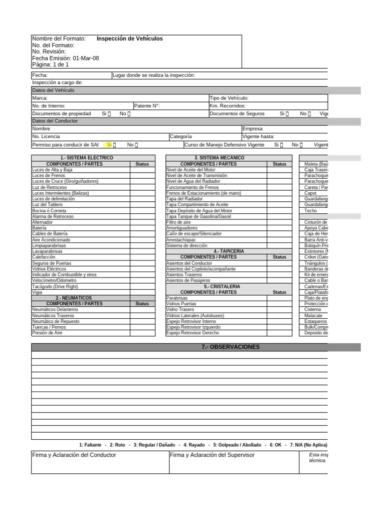 Formato de Inspección de Vehículos | PDF | Vehículos terrestres | Coche