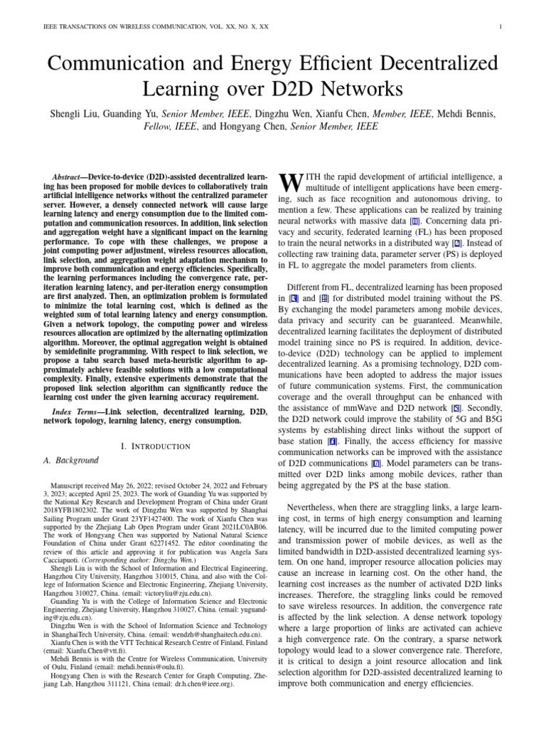 Communication and Energy Efficient Decentralized Learning Over D2D ...