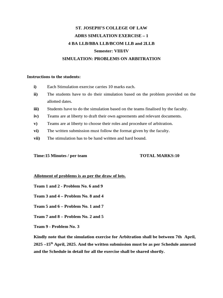 Arbitration Stimulation Exercise Final | PDF | Lease | Arbitration
