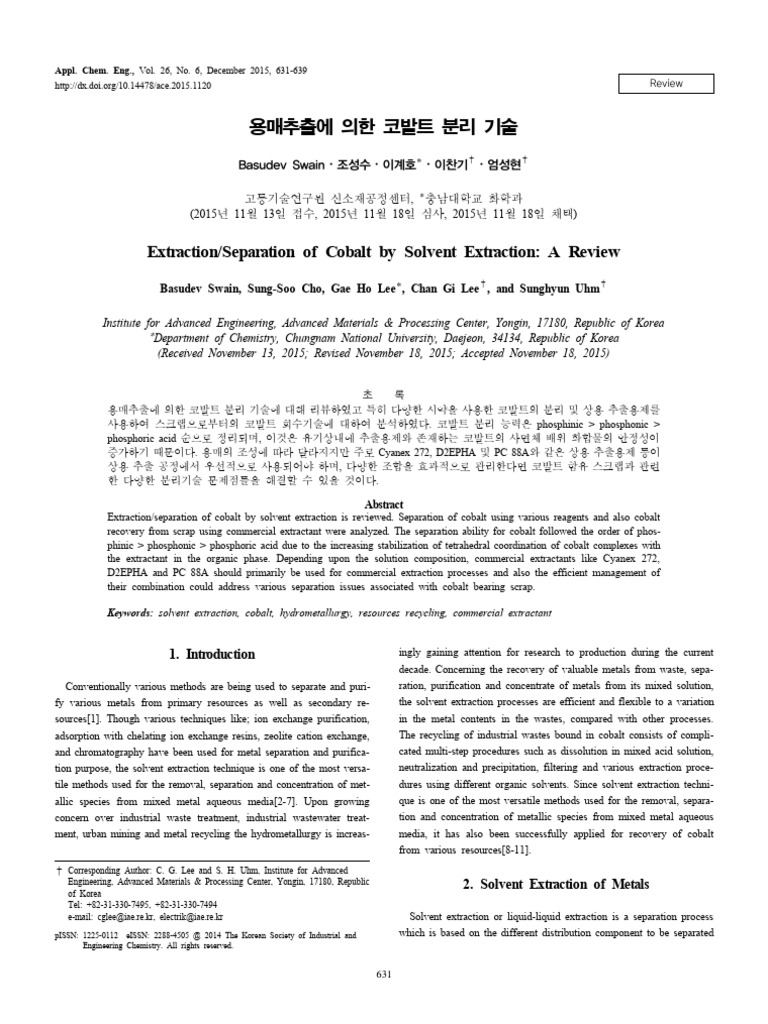 Extraction Separation of Cobalt by Solvent Extraction A 5c91u21wtn ...