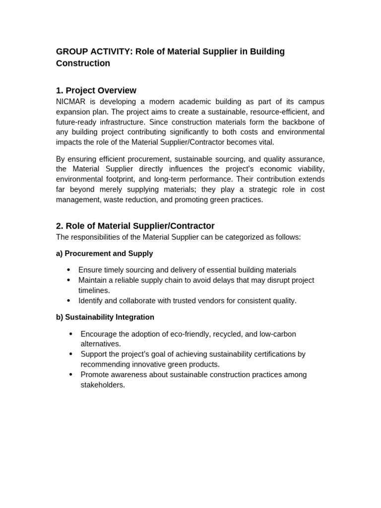 Material Supplier's Role in Sustainable Construction | PDF | Concrete ...