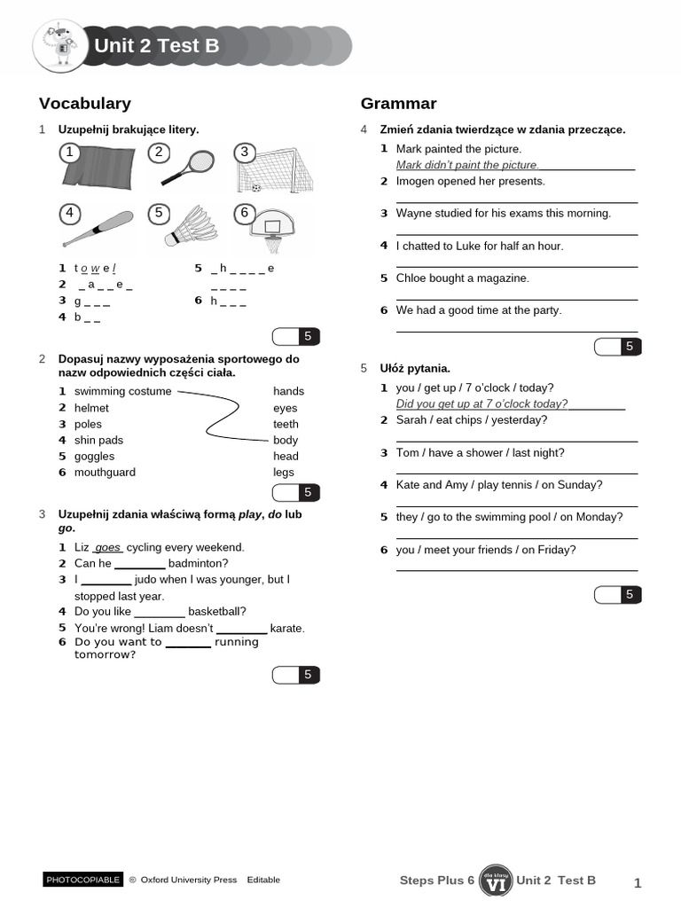 Steps Plus 6 Unit 2 Test B | PDF