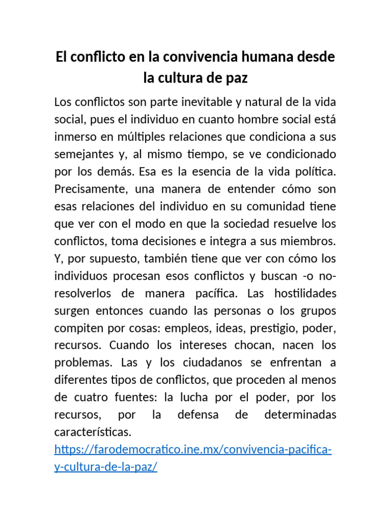Conflictos y Cultura de Paz en Sociedad | PDF