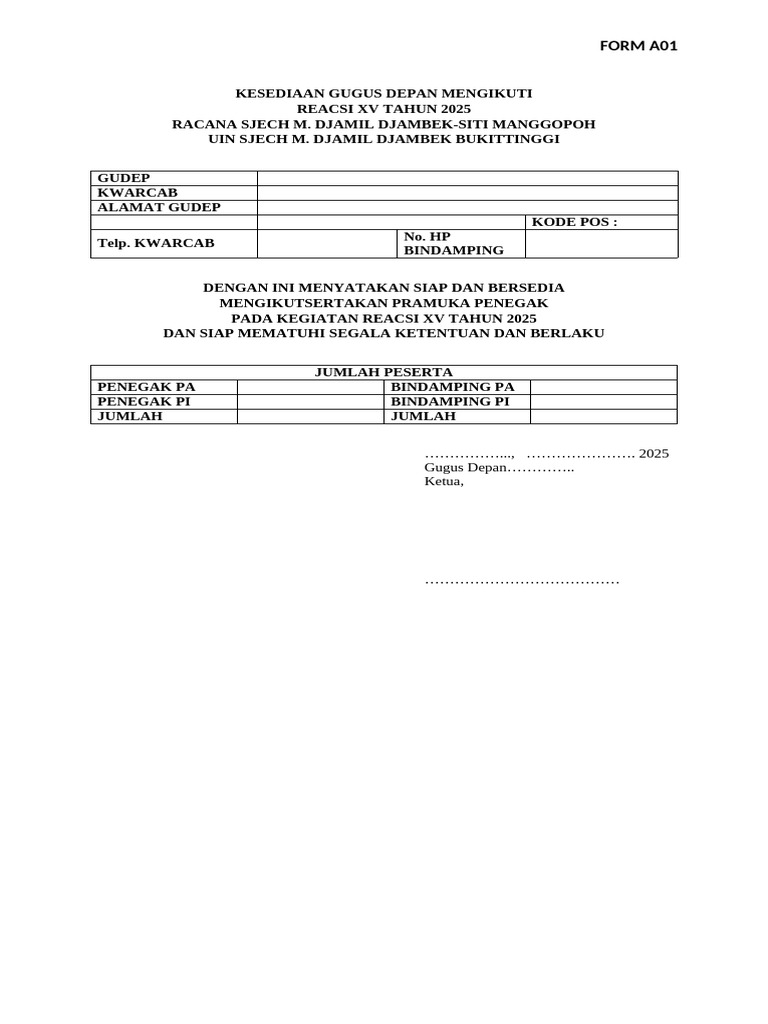 Kesediaan Gugus Depan REACSI XV 2025 | PDF