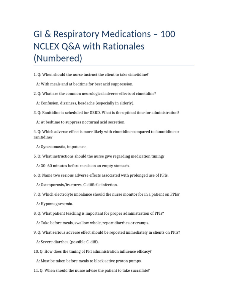 GI Respiratory Meds NCLEX QA Numbered | PDF | Drugs | Diseases And ...
