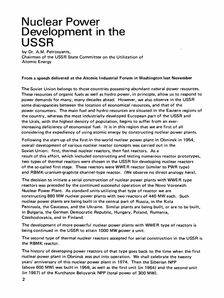 USSR Nuclear Power Development Overview | PDF | Nuclear Power | Nuclear ...