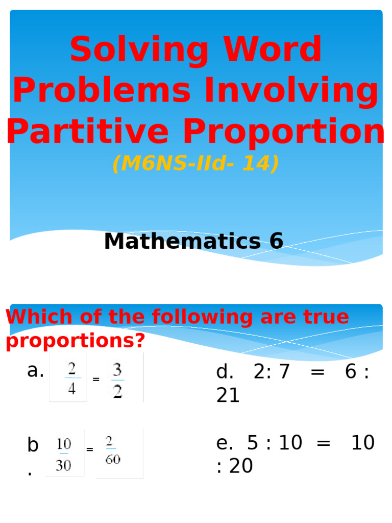 Solving Word Problems Involving Partitive Proportion | PDF ...