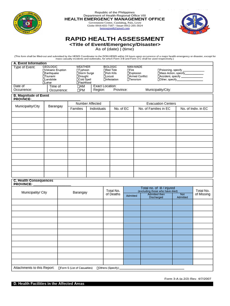 Form 3 A Rapid Health Assessment Municipal Brgy Copy 1 Pdf Natural