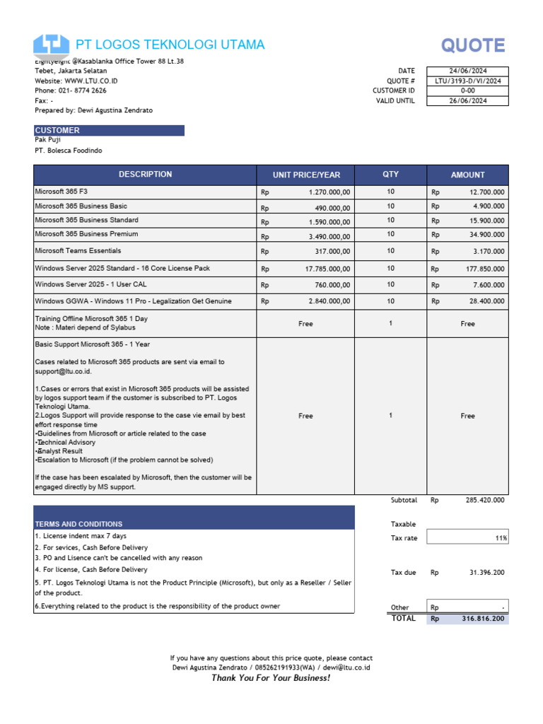 Quotation Microsoft 365 - PT. Bolesca Foodindo - LOGOS | PDF ...