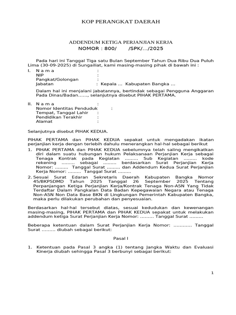 Form Addendum 3 SPK Tenaga Kontrak Non Data Base 2025 | PDF