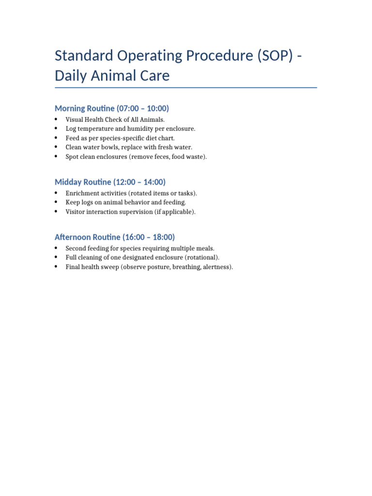 SOP Daily Animal Care | PDF