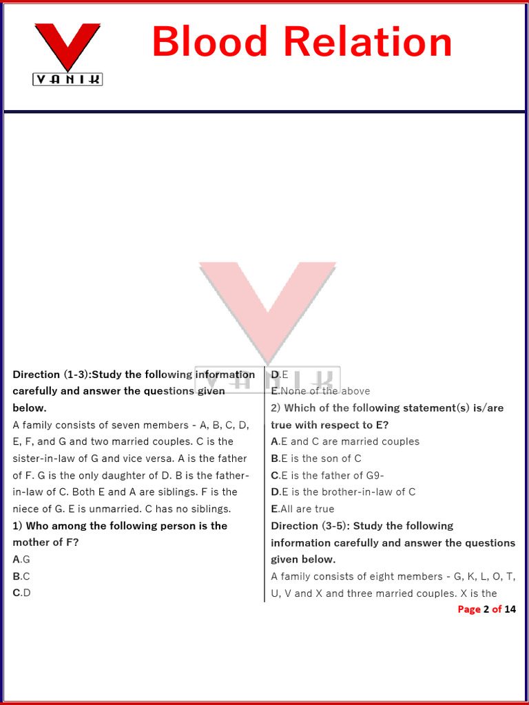 Blood Relation Family Tree Questions | PDF | Family | Interpersonal ...