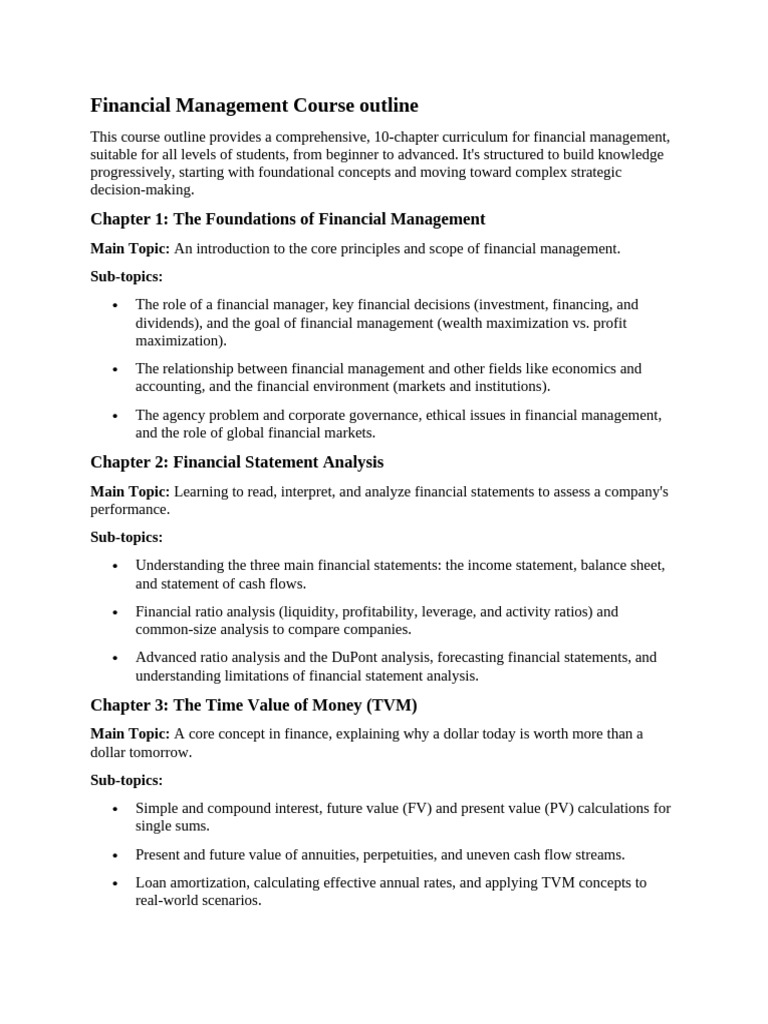 Financial Management Course Outline | PDF | Valuation (Finance) | Cost ...
