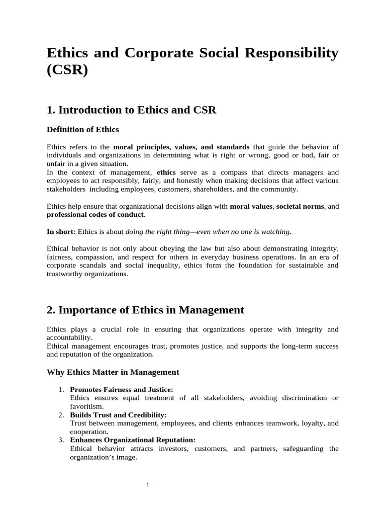 Ethics and CSR in Business Management | PDF | Corporate Social ...