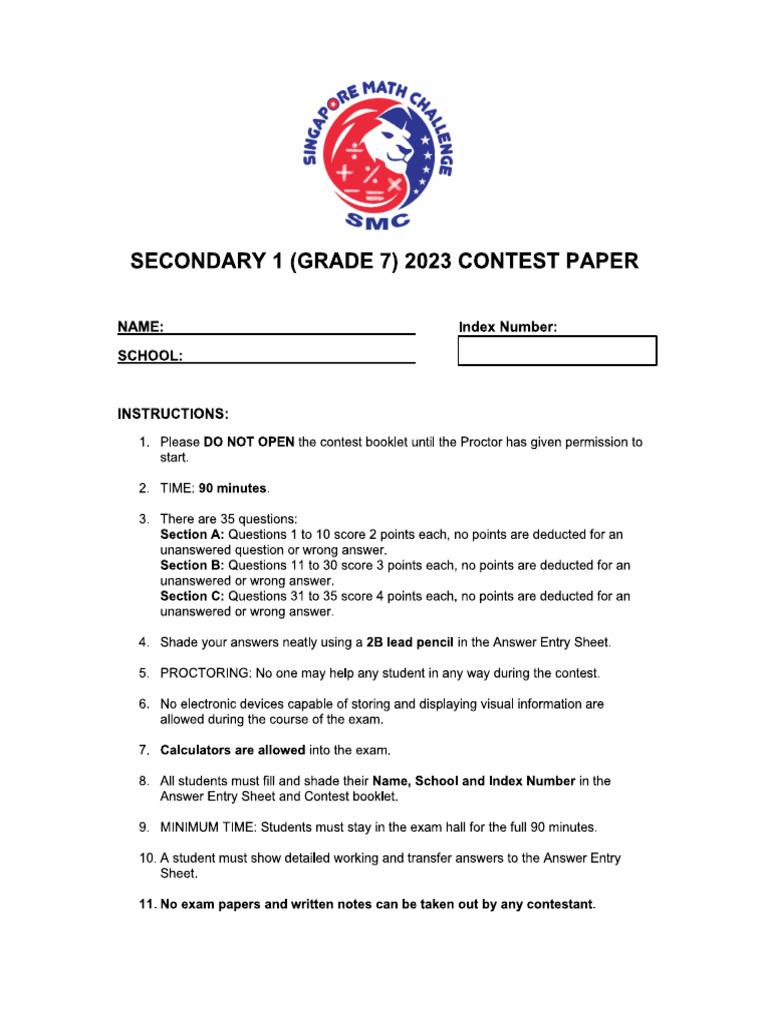 SMC Grade 7 2023 + Keys Answer | PDF