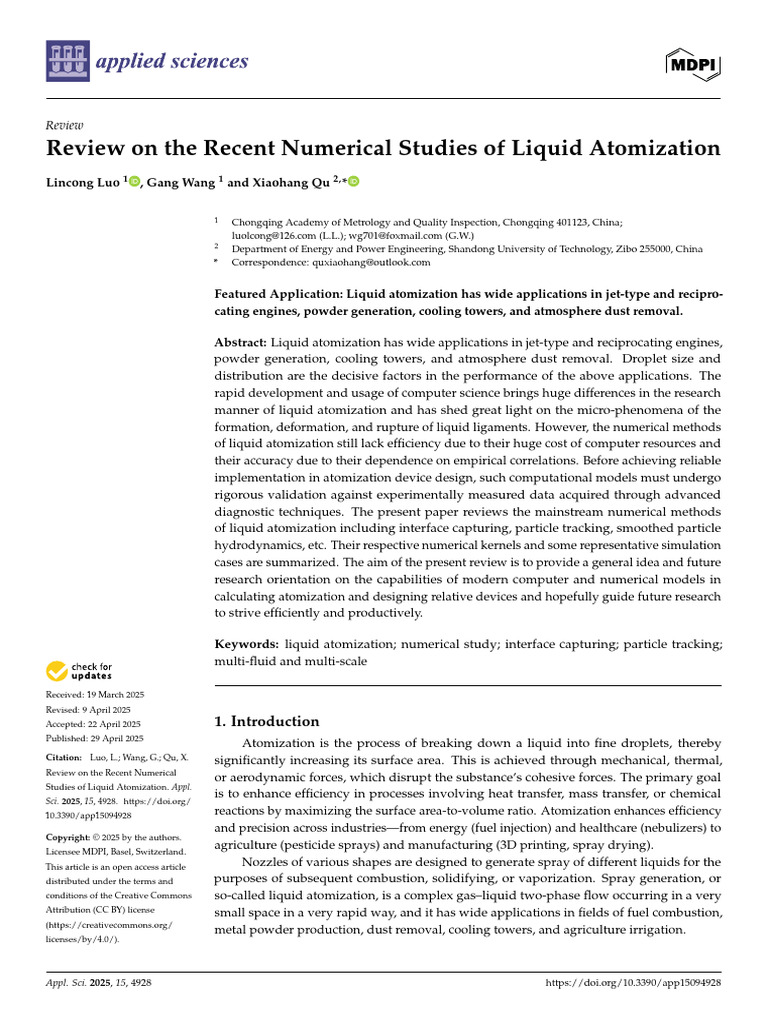 Review On The Recent Numerical Studies of Liquid Atomization | PDF ...