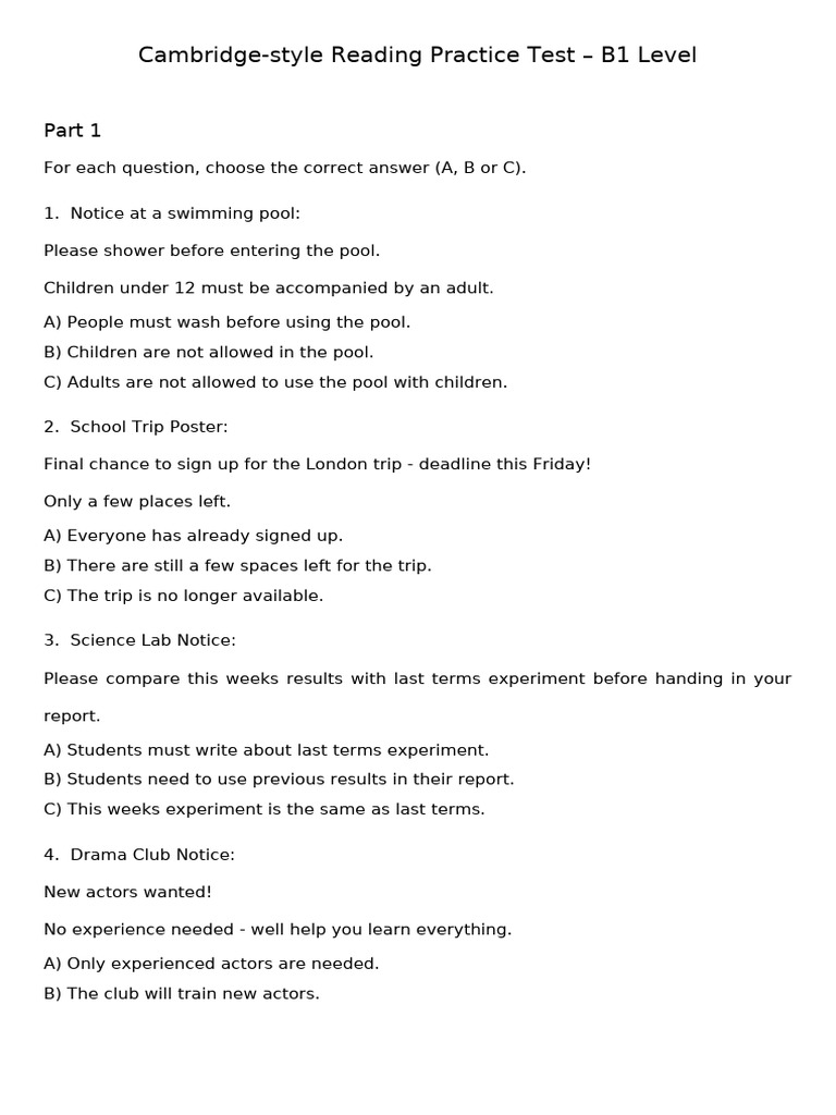 B1 Reading Practice Test | PDF