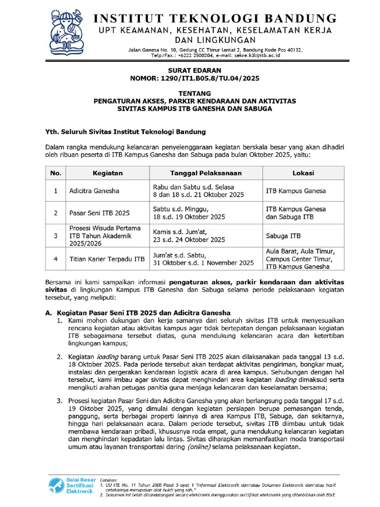 Surat Edaran Tentang Pengaturan Akses, Parkir Kendaraan Dan Aktivitas ...